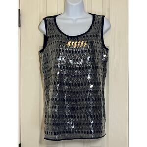 Coldwater Creek Tank Top 14 Sequin Navy Silver Glam Party Holiday Sleeveless